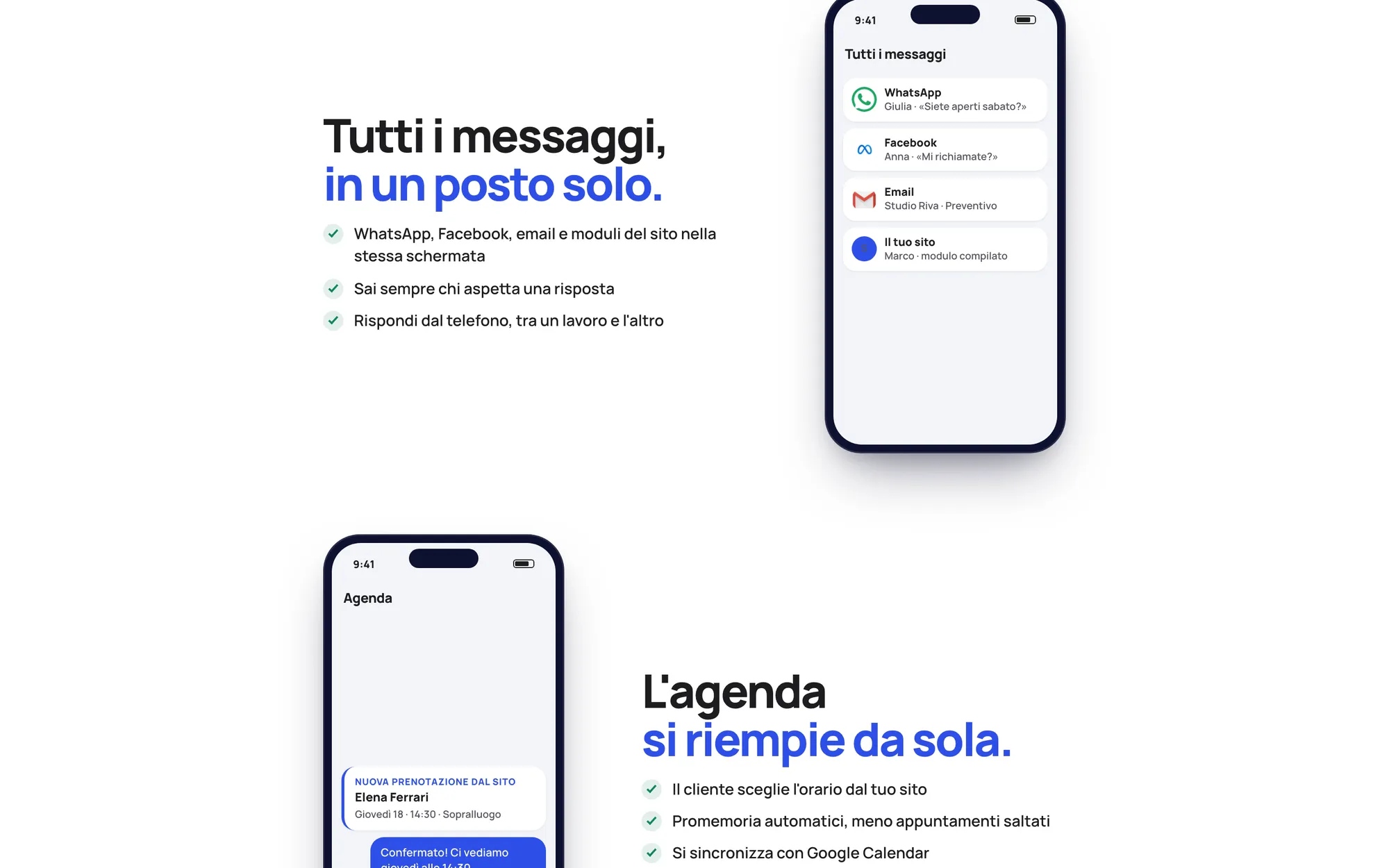 Messages et agenda dans Sitottimo